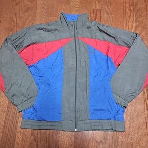 Bold Red and Blue Windbreaker with Retro Vibes
